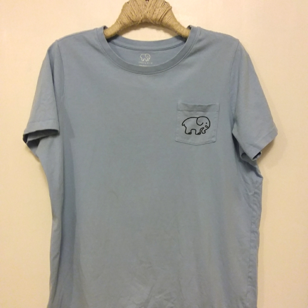 Ivory Ella T-Shirt, Lt Blue w/purple & red flowered elephant